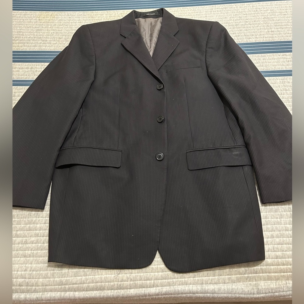 Calvin Klein Pinstriped Blazer Mens 44R Black 3 Button Wool Canada Macys